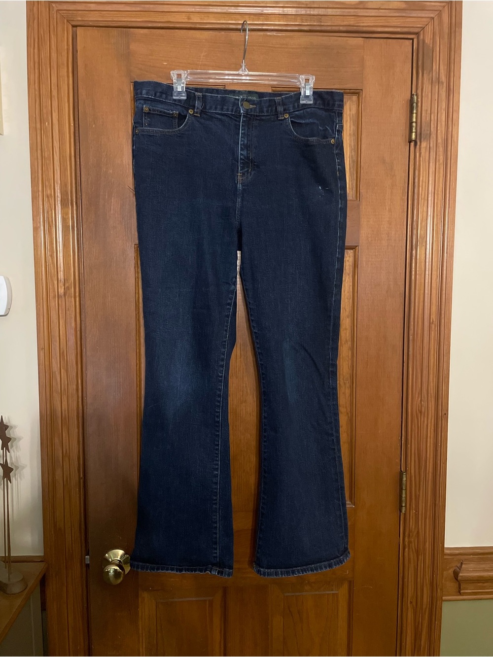 LRL Ralph Lauren Women’s Dark Subtle Flare Jeans Back Pocket Details, Size 14